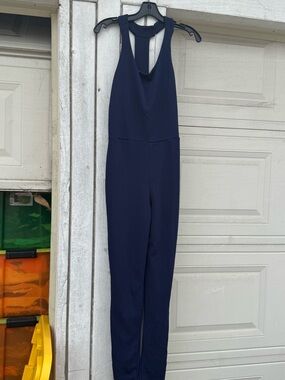 Sleeveless Navy Halter-Back Jumpsuit